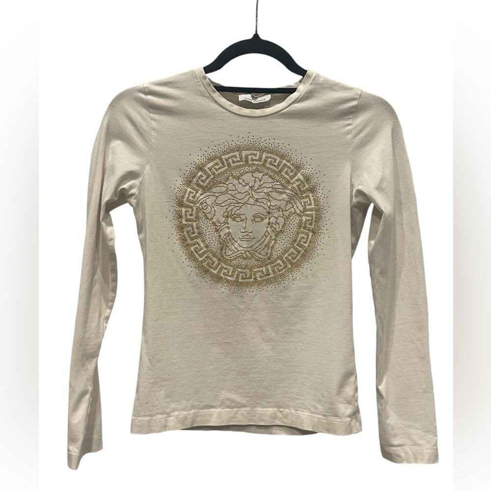 Versace Medusa Logo Long Sleeve Tee - Cream & Gold